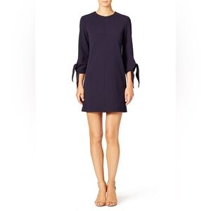 Tibi Tie Sleeve Structured Crepe Navy Shift Dress In Size 2